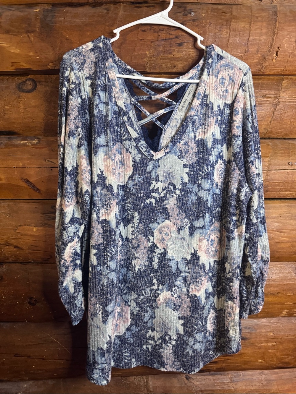 Absolutely Famous Navy and Ivory Knit Top